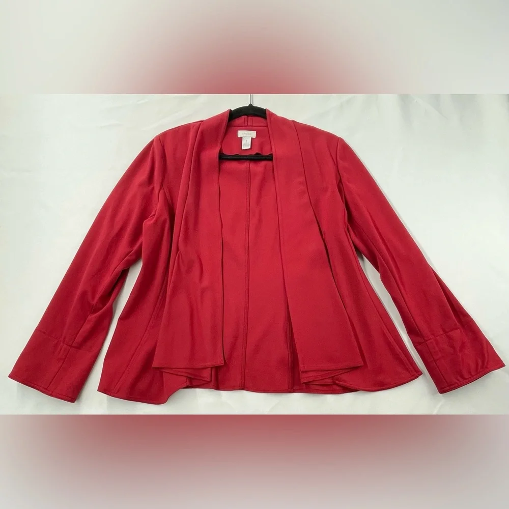 Chico’s Red Blazer Open Front Size Medium 8 10 Stretch